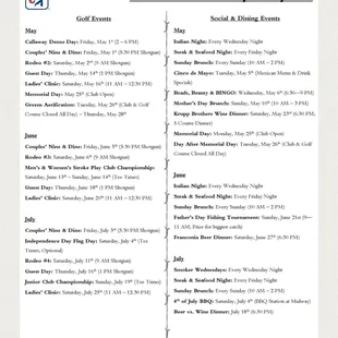 Golf &amp; Social Event Calendar