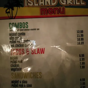 TQ's menu, try the ribs