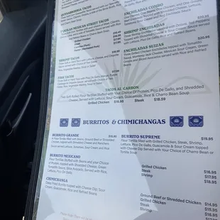Menu enchiladas  Burrito&apos;s  Chimichanga