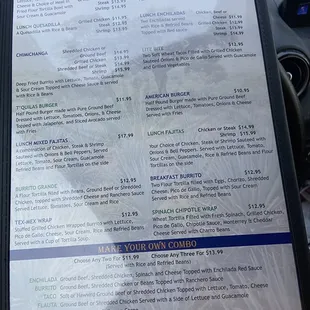 Lunch menu