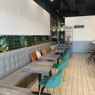 tables and chairs in a restaurant