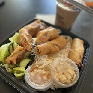 Eggs roll combo and tea boba.