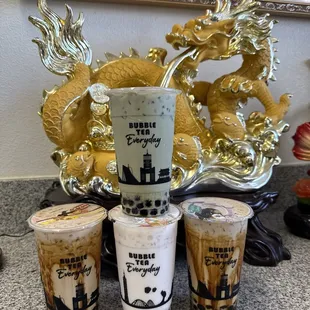 Matcha milk tea tiger milk tea lychee milk tea