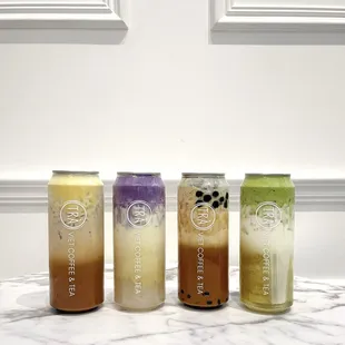 Hanoi Coffee (Rate: 4/5), Taro Milk Tea (3/5), Brown Sugar Boba Latte (4/5), Matcha Latte (4/5)