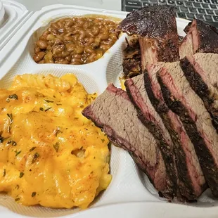 3 ways combo! Brisket, Pork Ribs, Pulled Pork  Macaroni &amp; Cheese, Baked Beans, Cole Slaw