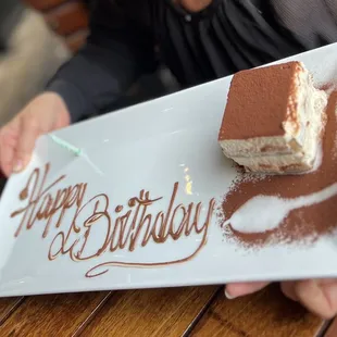 Complimentary Tiramisu birthday cake