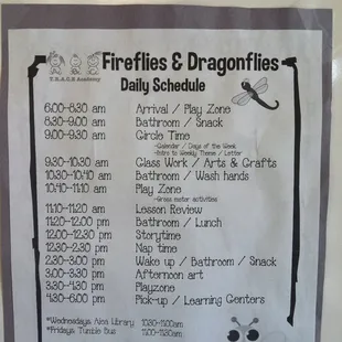 Her daily schedule.