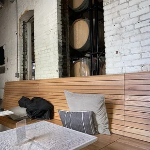 Indoor seating in the morning.