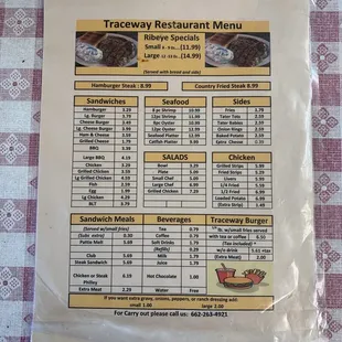 the menu for the restaurant