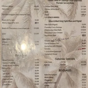 Menu as of March 2024