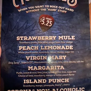 Mocktail menu