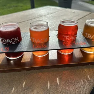 Colorful flight of beers