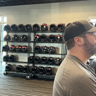 Plenty of helmets in a variety of sizes.
