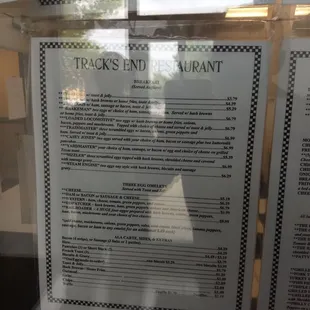 Menu on door