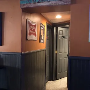 Facing the restrooms