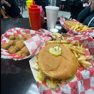 a burger and fries