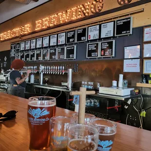 beer glasses on a bar