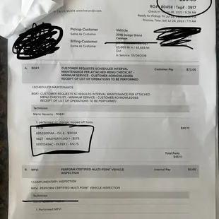 My new bill with price adjusted for a regular $80 oil change.