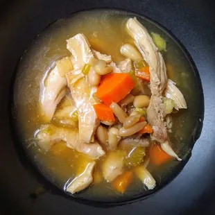 Chicken vegetable mayocoba bean soup from the curbside pickup menu. So good!