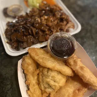 Combo beef &amp; chicken teriyaki plate with tempura