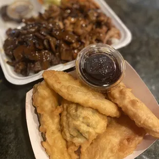 Combo beef &amp; chicken teriyaki plate with tempura