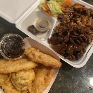 Combo beef &amp; chicken teriyaki plate with tempura