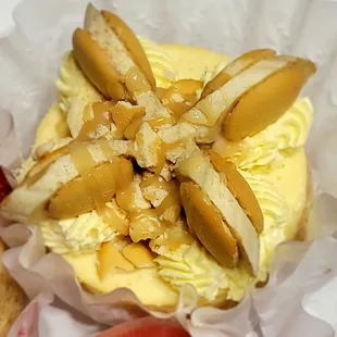 a cupcake with bananas and ice cream