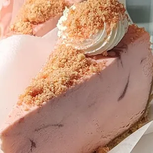 Tracy's Double Strawberry Crunch Cheesecake that also comes with strawberry topping.