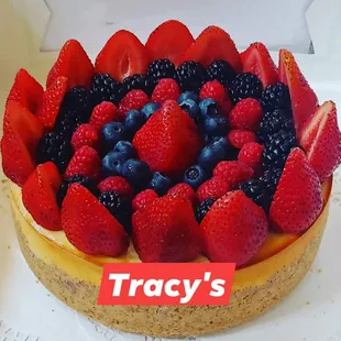 Tracy's Irresistible plain cheesecake with fresh fruit toppings.