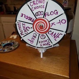 a wheel of fortune on a kitchen counter