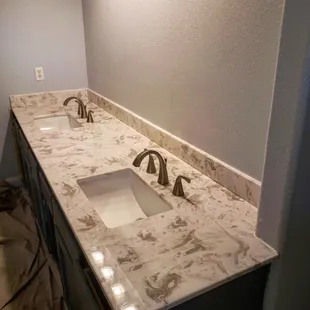 Marble double bathroom vanity set, call  for all your bathroom remodeling needs @5597554444