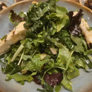 Southern greens salad w/ haloumi.  Balsamic mint dressing.