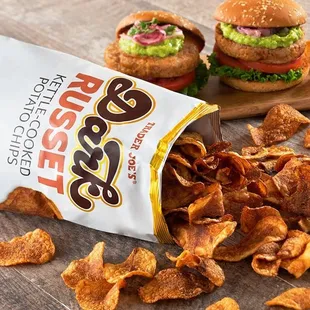 a bag of chips and a burger