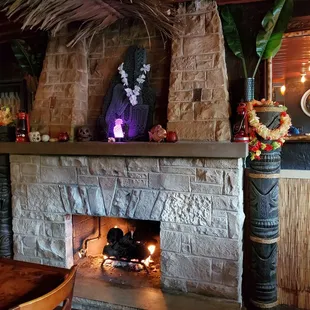 a fireplace in a restaurant