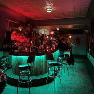 a bar with neon lights
