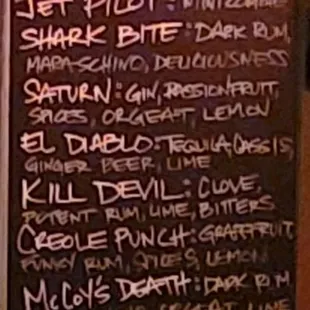 Cocktail menu