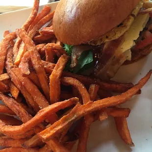 Cheeseburger with sweet potato fries - $13