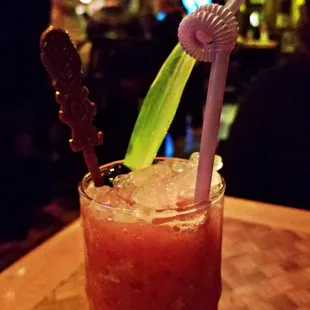 Angolada; Navy strength rum, cream of coconut, Angostura bitters and juices of lime and pineapple