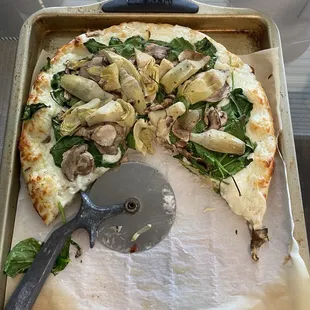 Artichokes, Spinach, and mushrooms with Ranch sauce.