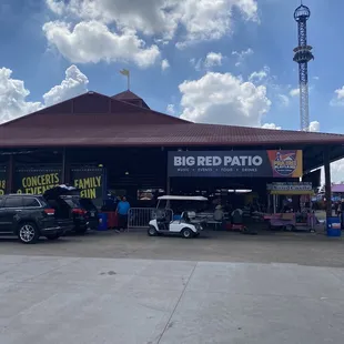 The "big red patio" for resting and eating and live music