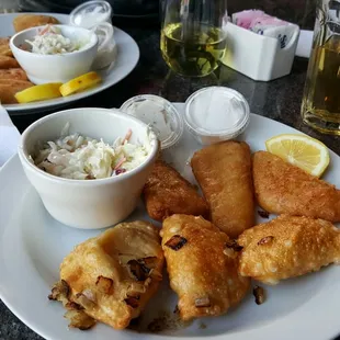 Lenten Friday Fish Pierogi &amp; Cole slaw dinner. Yum!