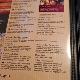 the menu for the restaurant