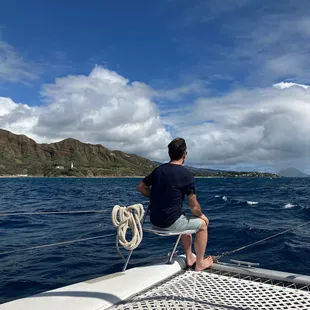 Seat on the front of the catamaran