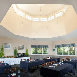 tables with blue tablecloths
