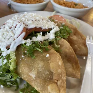 Crunchy beef tacos combo with double rice