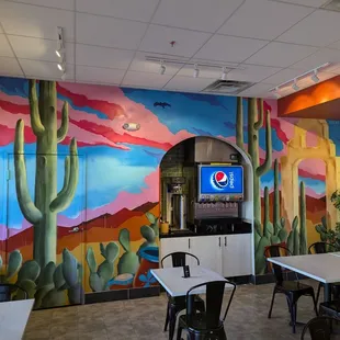 Eating area and mural