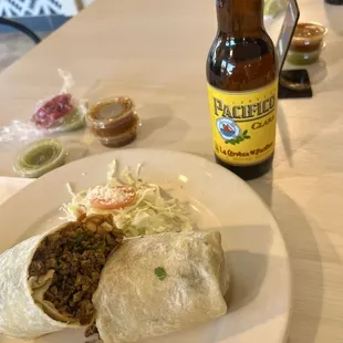 Ample meat in the burrito.