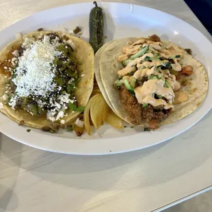 Asada taco (left) fish taco (right)
