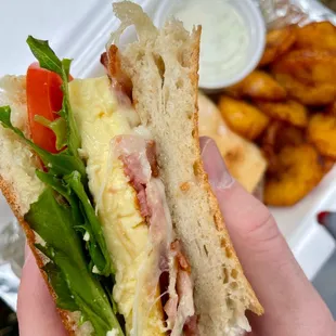 Bacon Breakfast Sandwich with a side of plantains