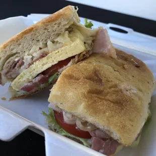 Bacon ciabatta breakfast sandwich